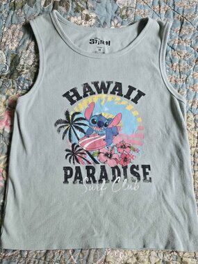 Disney Stitch Hawaii Paradise Surf Club Ribbed Tank Top Juniors Size Medium